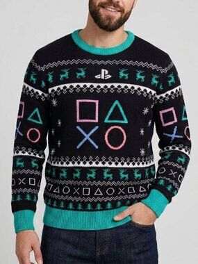 Playstation Christmas ugly sweater Sony reindeer snowflakes tree PS5 holiday XL